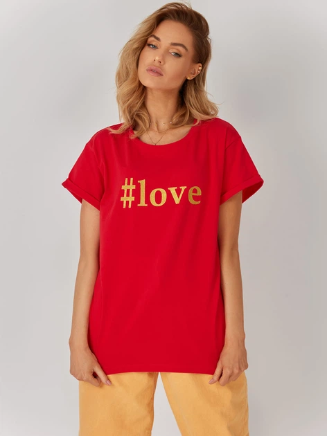 T-shirt damski luźny KOLORLI Love One Size Czerwony (5903738175017) - obraz 3