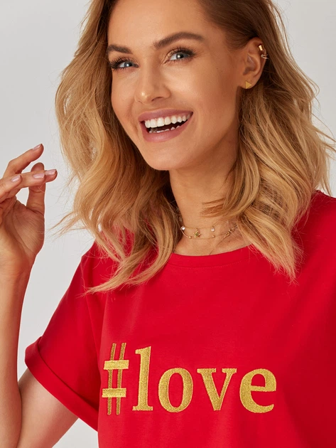 T-shirt damski luźny KOLORLI Love One Size Czerwony (5903738175017) - obraz 6