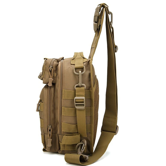 Универсальная сумка тактическая нагрудная, военная сумка из плотной тактической ткани через плечо Койот - изображение 2