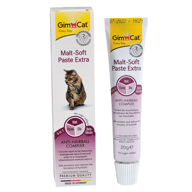 Мальт-паста GimCat Malt-Soft Extra для виведення вовни зі шлунка котів ...