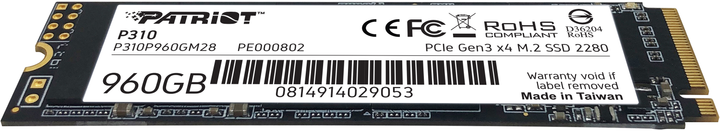 Dysk SSD Patriot P310 960 GB M.2 2280 NVMe PCIe 3.0 x4 3D NAND TLC (P310P960GM28) - obraz 3