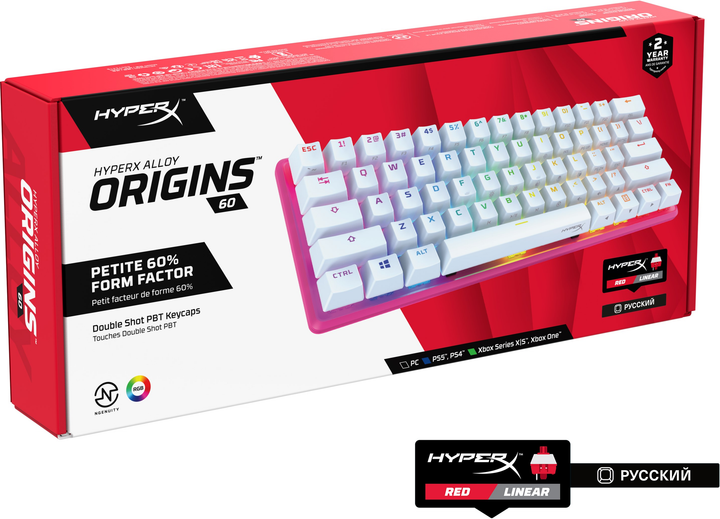 Клавіатура дротова HyperX Alloy Origins 60 HX Red USB Pink (572Y6AA) - зображення 10