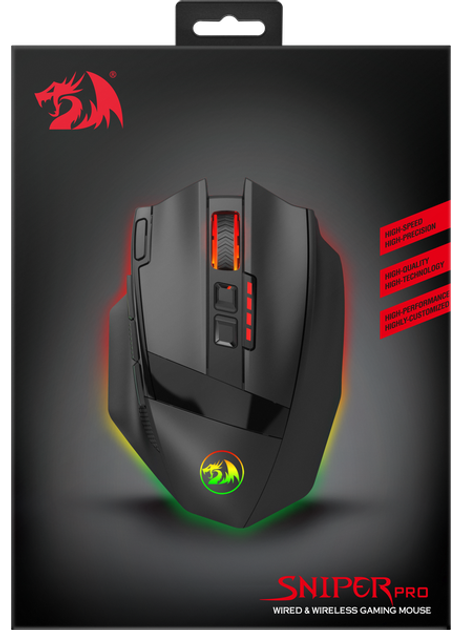 Mysz komputerowa Redragon Sniper Pro Wireless/USB Czarna (RED-M801P-RGB) - obraz 14