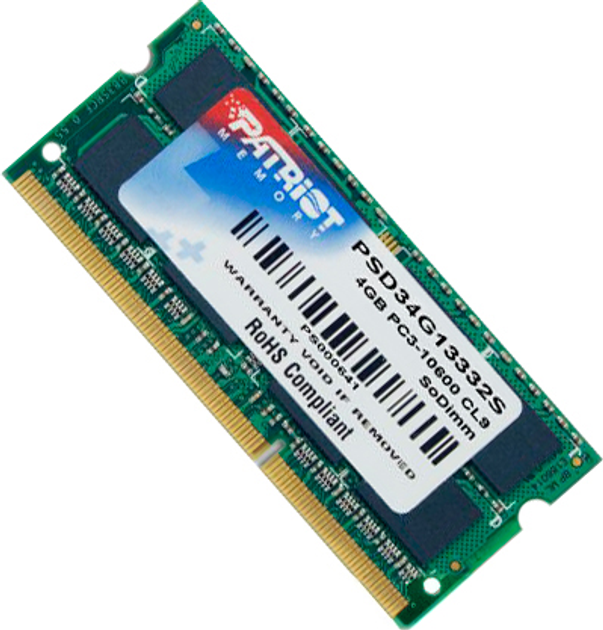 Оперативна пам'ять Patriot SODIMM DDR3-1333 4096MB PC3-10600 (PSD34G13332S) - зображення 1