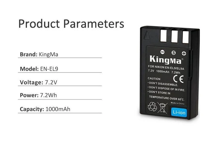 Аккумулятор Kingma Nikon EN-EL9 (1000 mAh) для D3000 D40 D40x D5000 D60 (Premium Quality) - изображение 5