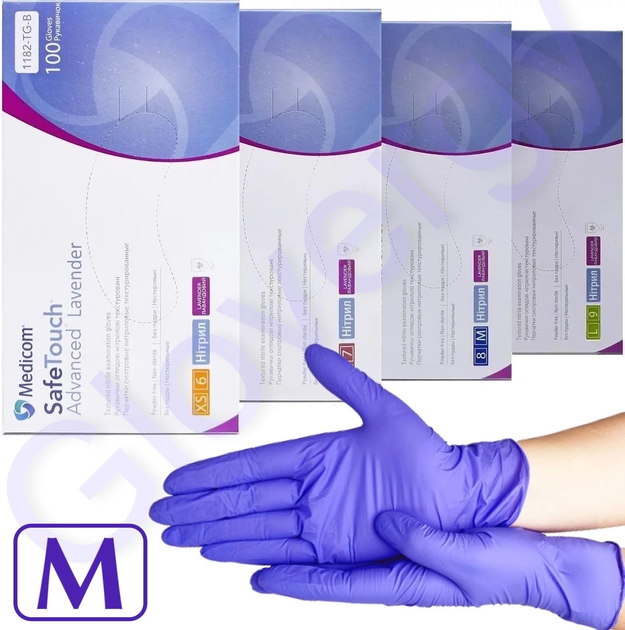 Перчатки нитриловые Medicom Advanced размер M фиолетовые 100 шт - изображение 1
