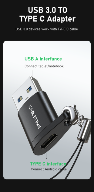 Переходник Cabletime USB3.0 A Male to USB Type C Female OTG (CP73B) - Фото 5 Переходник Cabletime USB3.0 A Male to USB Type C Female OTG (CP73B) - изображение 5