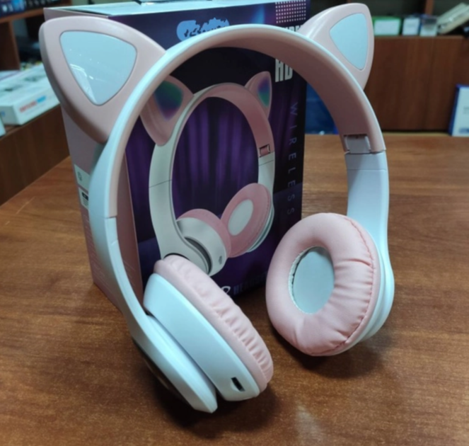 Беспроводные Bluetooth наушники с подсветкой кошачьи ушки CAT EAR RGB Розовые - Фото 10 Беспроводные Bluetooth наушники с подсветкой кошачьи ушки CAT EAR RGB Розовые - изображение 10