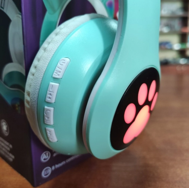 Наушники Bluetooth CAT EAR RGB беспроводные с подсветкой кошачьи ушки Бирюзовые - изображение 8