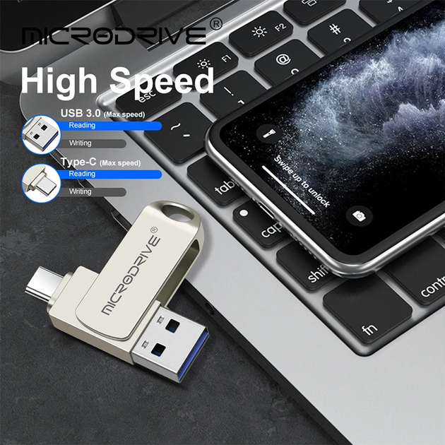 USB Флешка 2в1 64GB Type-C/USB 3.0 для телефона и компьютера MicroDrive Серый - изображение 6