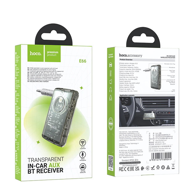 Автомобильный Bluetooth ресивер AUX в машину HOCO E66 Черный – фото ...