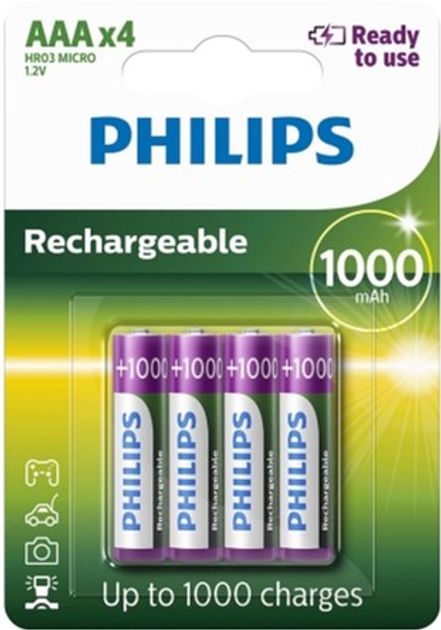 Akumulator Philips Ready to Use Ni-MH AAA 1000 mAh 4 szt. (R03B4RTU10/10) - obraz 1