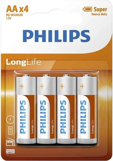 Bateria Philips Long Life AA BL 4 (R6L4B/10) - obraz 1