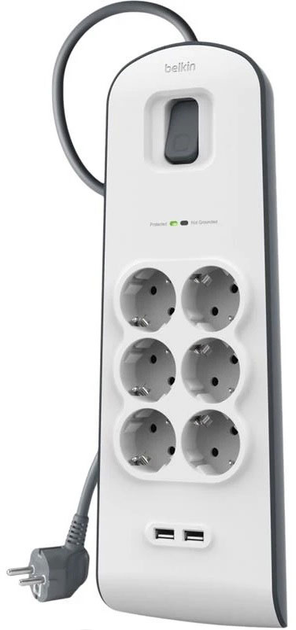 Мережевий фільтр Belkin Surge Protectors 6 розеток (BSV604vf2M) - зображення 1