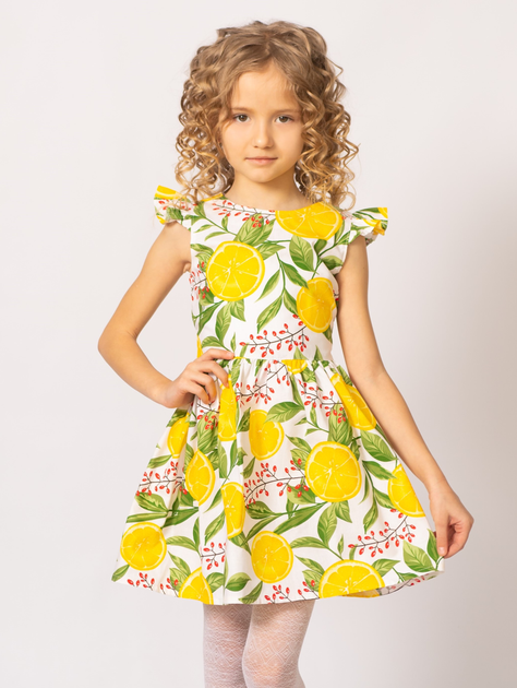 Акція на Дитяче літнє плаття для дівчинки Ластівка 20_5040 116 см Біле/Лимони від Rozetka