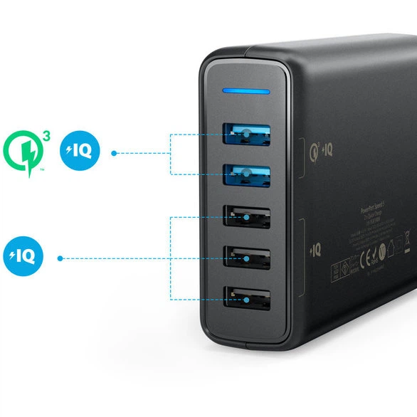 Ładowarka sieciowa Anker PowerPort 5 z podwójnym QC 3.0 i Power IQ V3 Black (A2054L11) - obraz 3
