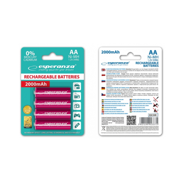Аккумулятор Ni-MH AA Esperanza EZA104R 2000 mAh в блистере 4шт Красный - Фото 2 Аккумулятор Ni-MH AA Esperanza EZA104R 2000 mAh в блистере 4шт Красный - изображение 2