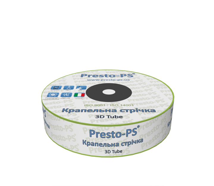 Капельная лента Presto-PS эмиттерная 3D Tube капельницы через 20 см, расход 2.7 л/ч, длина 2000 м, в упаковке - Фото 1 Капельная лента Presto-PS эмиттерная 3D Tube капельницы через 20 см, расход 2.7 л/ч, длина 2000 м, в упаковке - зображення 1