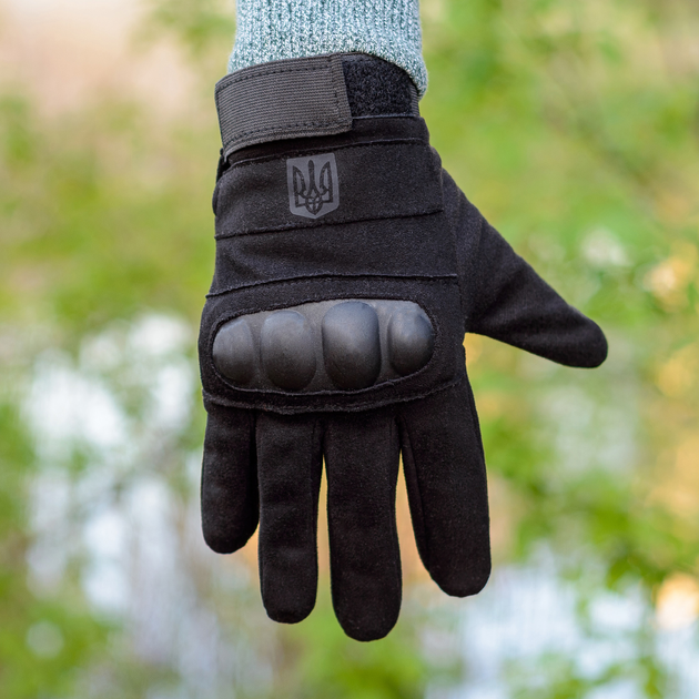 Тактичні рукавички довгопалі (закриті, з пальцями) з гербом чорні XL - зображення 1
