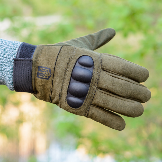 Тактичні рукавички довгопалі (закриті, з пальцями) з гербом какі XL - зображення 1