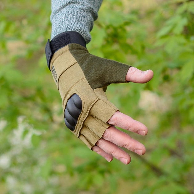 Тактичні рукавички короткопалі (відкриті, без пальців) з гербом койот XL - зображення 2