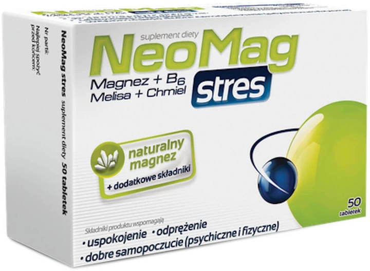 Magnez + witamina B6 z chmielem i melisą Aflofarm Neomag Stres 50 tabletek (5902020845447) - obraz 1