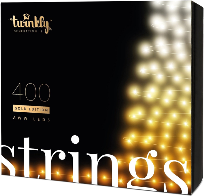 Світлодіодна Smart LED-гірлянда Twinkly Strings AWW 400, BT + Wi-Fi, Gen II, IP44, кабель чорний (TWS400GOP-BEU) - зображення 1