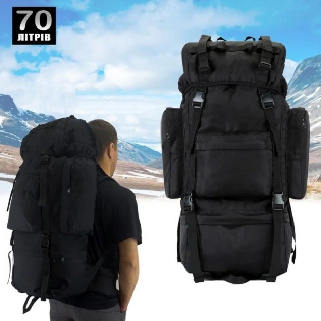 Рюкзак мужской тактический Tactical Travel A21 большой на 70 л походный туристический для охоты и рыбалки Чёрный - изображение 1