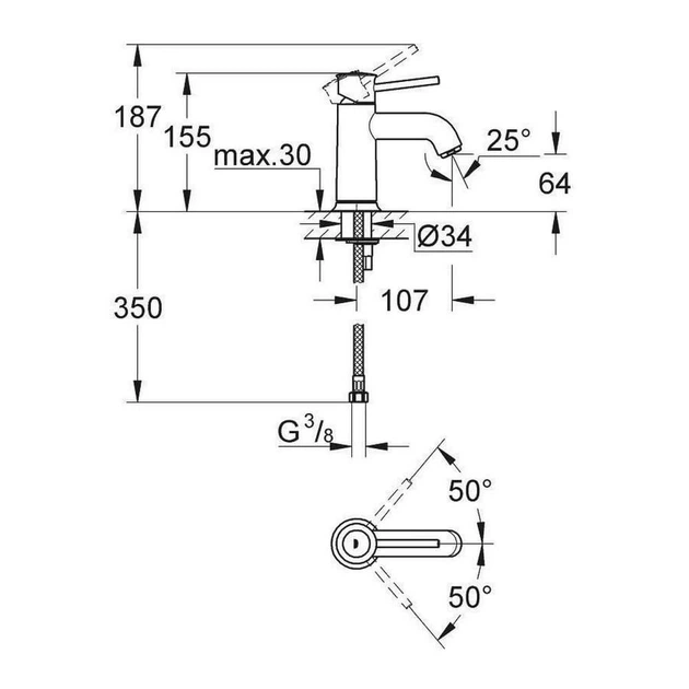 Смеситель для умывальника GROHE BAUCLASSIC 23162000 - изображение 2