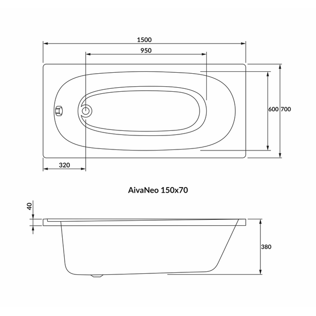 Ванна акриловая Volle Aiva Neo 150x70 1229.001570 - изображение 2