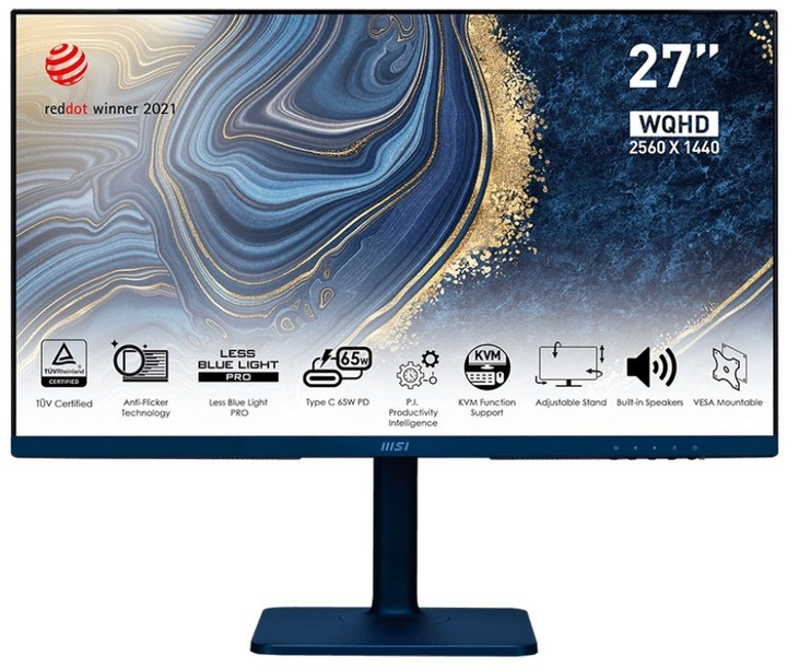 Монітор LCD 27" MSI Modern MD272QP HDMI, DP, USB-C, 2xUSB, MM, IPS, 2560x1440, 75Hz, 4ms, 95%sRGB, Pivot, Ultramarine - изображение 1