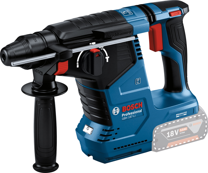 Бесщеточный аккумуляторный перфоратор Bosch GBH 187-LI с 1 аккум. GBA 18V 5.0Ah, GAL 1880 CV в кейсе (0611923022) - изображение 14