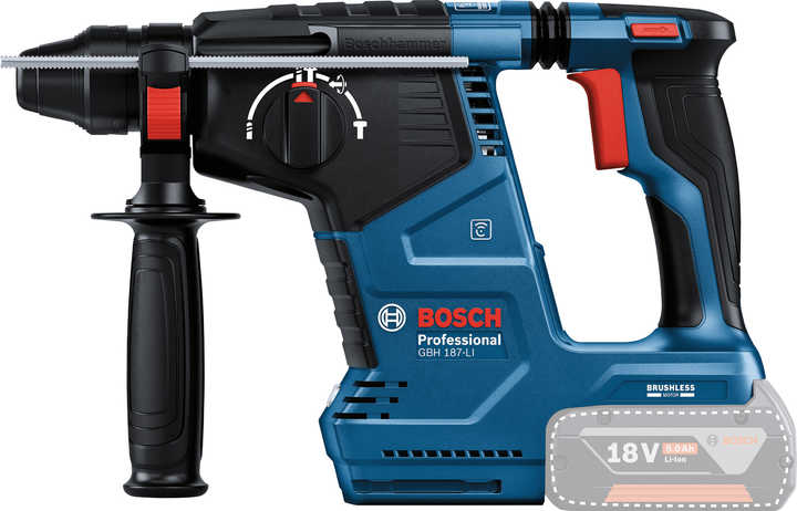 Бесщеточный аккумуляторный перфоратор Bosch GBH 187-LI с 1 аккум. GBA 18V 5.0Ah, GAL 1880 CV в кейсе (0611923022) - изображение 16