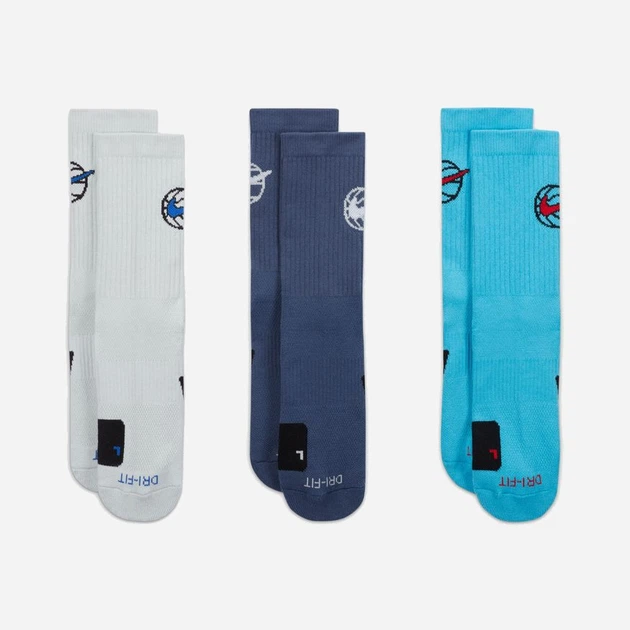 Набір чоловічих шкарпеток високих Nike U Nk Ed Crew Bball 144 DA2123-900 46-50 3 пари Світло-голубий/Синій/Бірюзовий (196153803879) - зображення 2