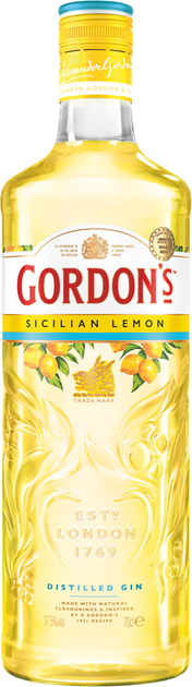Алкогольний напій на основі джину Gordon's Sicilian Lemon 0.7 л 37.5% (5000289932479) - зображення 1