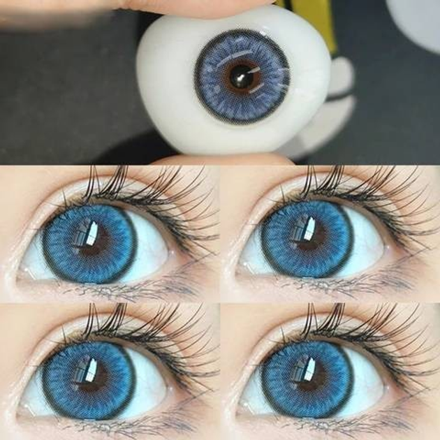 Линзы цветные Eyeshare без диоптрий голубые Blue 02 + контейнер для ...