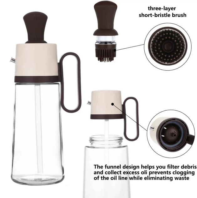 Емкость для масла 2в1 с силиконовой кисточкой Flora Oil Dispenser Bottle стеклянная бутылка диспенсер с ручкой 550мл Brown - Фото 9 Емкость для масла 2в1 с силиконовой кисточкой Flora Oil Dispenser Bottle стеклянная бутылка диспенсер с ручкой 550мл Brown - изображение 9
