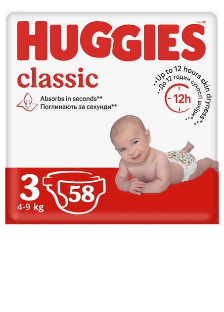 Підгузки Huggies Classic 3 Jumbo 58 шт (5029053543109) - Фото 1 Підгузки Huggies Classic 3 Jumbo 58 шт (5029053543109) - зображення 1