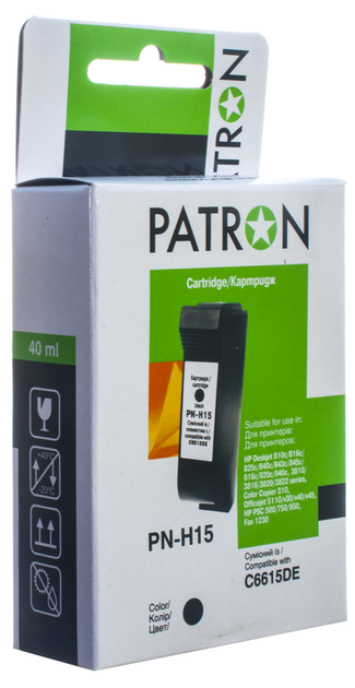 Картридж Patron совместимый с HP 15 (C6615DE) 40 мл, Black (PN-H15 ...