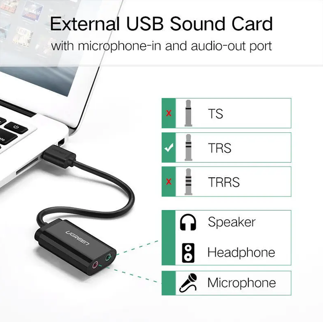 Внешняя звуковая карта Ugreen US205 USB 2.0 to 2 x Jack 3.5mm (30724) - изображение 8