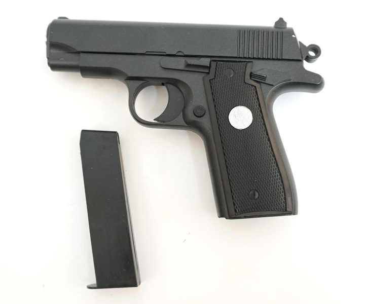 Пистолет металлический черный на пульках 6 мм игровой детский - изображение 2