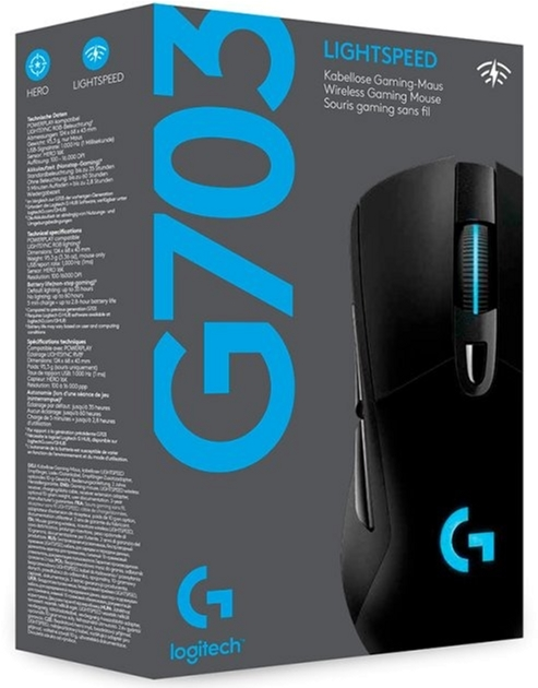 Миша Logitech G703 Hero 16K Lightspeed Gaming Mouse Wireless/USB Black (910-005640) - зображення 8
