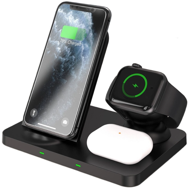 Беспроводное зарядное (БЗУ) XO (WX018) 3in1 Apple watch + Phone + TWS Headset черный - Фото 2 Беспроводное зарядное (БЗУ) XO (WX018) 3in1 Apple watch + Phone + TWS Headset черный - изображение 2