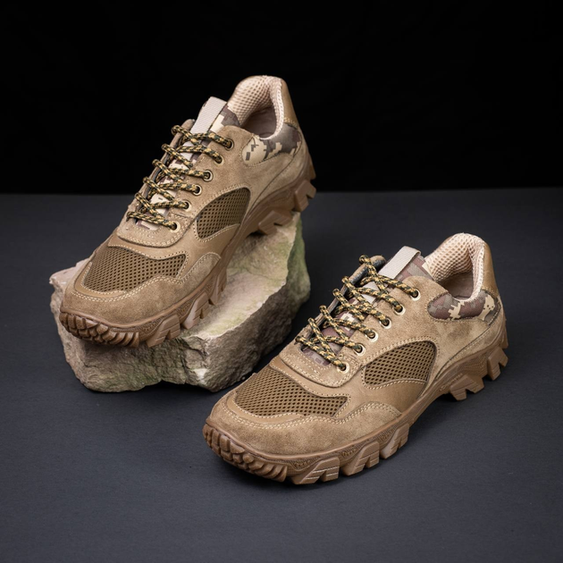 Ботинки кроссовки тактическая обувь облегченные (лето) натуральная гидрофобная кожа Койот 46 - изображение 1
