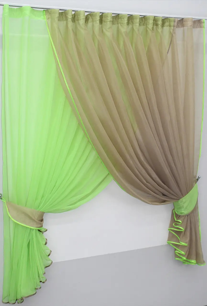 Кухонный комплект штор VR-Textil Дуэт № 060к с подвязками 170х330 см Салатовый с темно-бежевым (50-233) - изображение 2