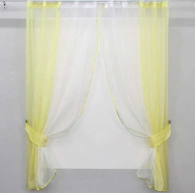 Акция на Кухонні штори VR-Textil на карниз 1-1.5 м 170х265 см Колір Лимонний з білим (50-787) от Rozetka