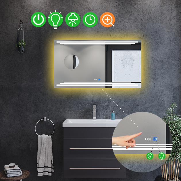LED-зеркало 80x90см, с сенсором, часами и линзой без подсветки, модель ...