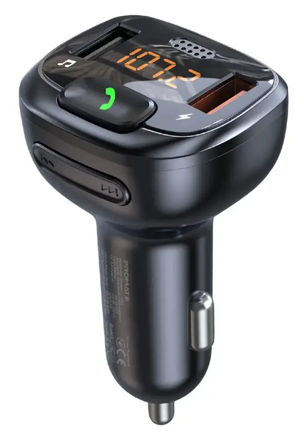 Автомобильный FM ФМ модулятор Terra T08, Bluetooth 5.1, трансмиттер, вольтметр, USB зарядка QC 3.0 - изображение 6