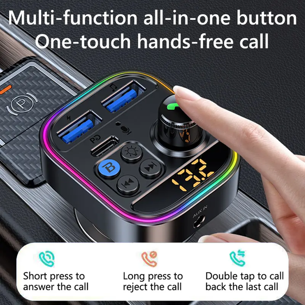 Автомобильный FM ФМ модулятор Terra T18, Bluetooth 5.3, трансмиттер, вольтметр, USB зарядка PD 30W - изображение 4