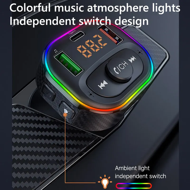 Автомобильный FM ФМ модулятор Terra T86S, Bluetooth 5.1, трансмиттер, вольтметр, USB зарядка QC 3.0 - изображение 4